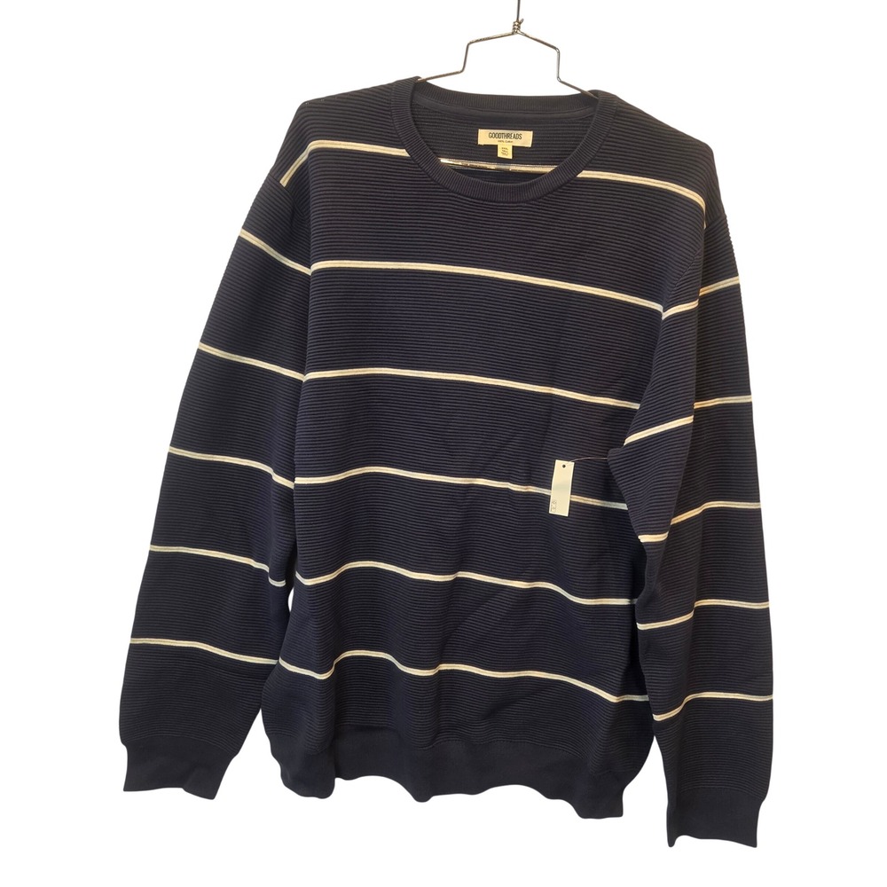 Goodthreads Sweater Mens 3XL Tall Blue Striped Crewneck Knit Pullover Preppy NWT